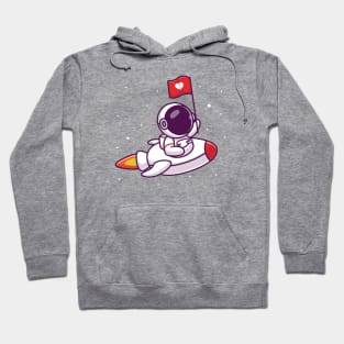 Cute Astronaut Riding Rocket With Love Flag Hoodie